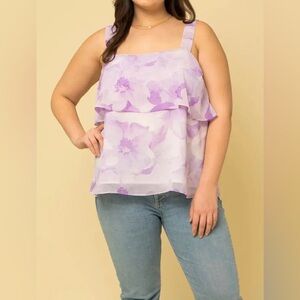 Gilli Lavender Sleeveless Floral Layered Top